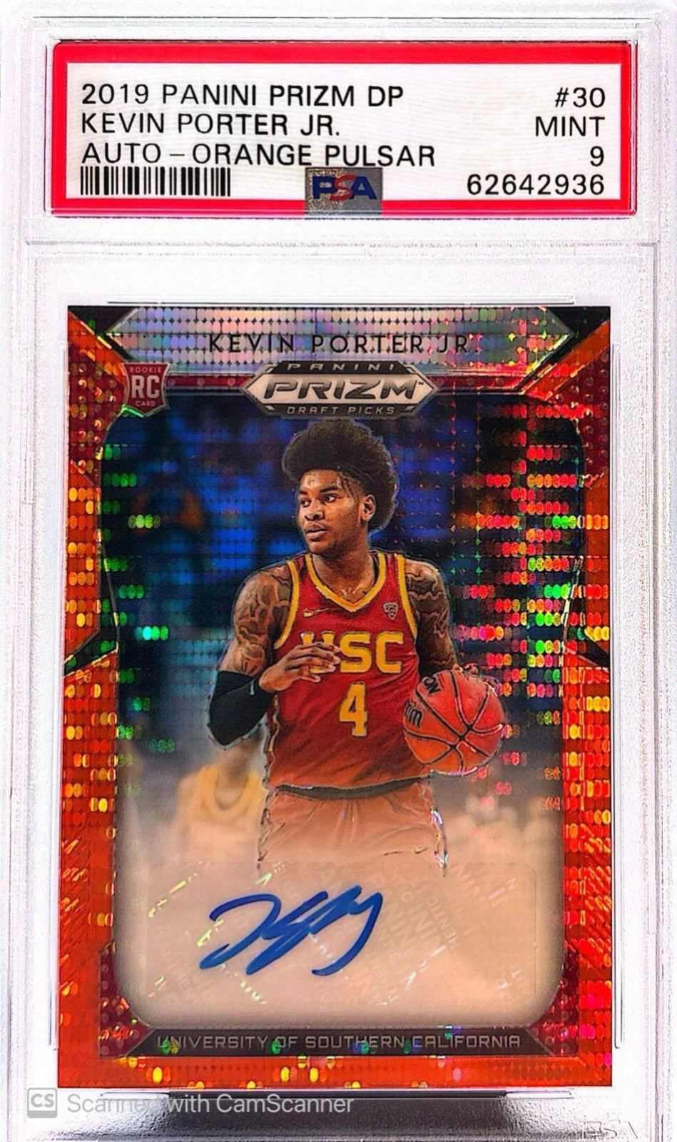 2019-20 Panini Prizm Orange Pulsar /10 Kevin Porter Jr #30 Auto RC PSA 9