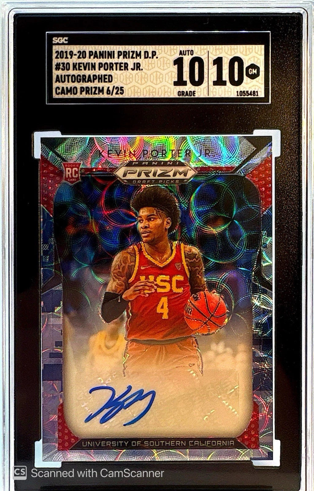 Kevin Porter Jr. Prizm Draft Picks Blue Camo /25 Rookie Card Auto 10 SGC 10